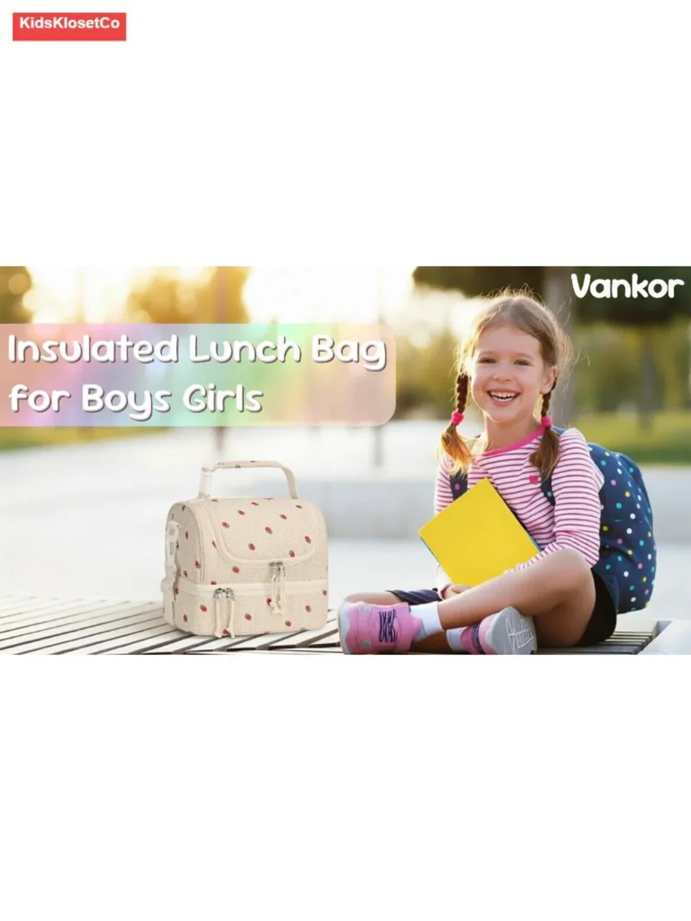 Corduroy Insulated Lunch Bag Double Decker Kids Reusable Tote